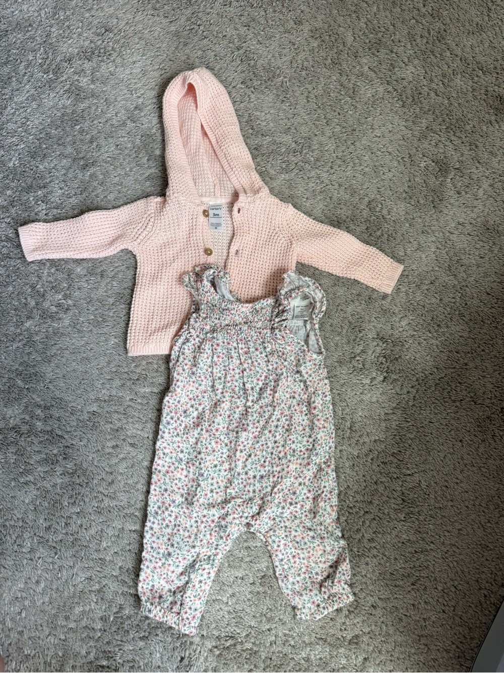 Carter's Pink Hooded Cardigan with Floral One-Piece Footie